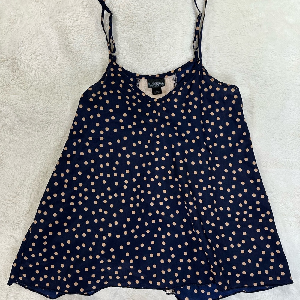 Daytrip sleeveless polka dot navy blue top size small